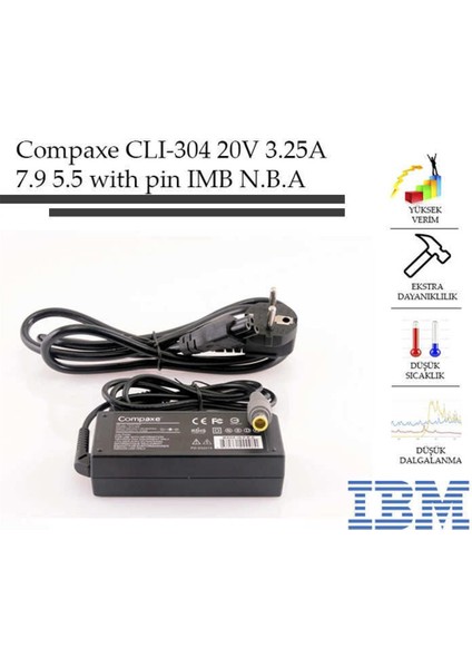 Compaxe CLI-304 Ibm- 20V-3.25A 7.9-5.5-With Pin Notebook Adaptör