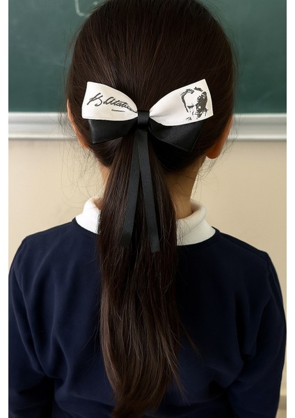 Mustafa Kemal Atatürk Imzalı TOKA–10KASIM Temalı Siyah Beyaz Saç Tokası-Okul Etkinlik-Gösteri