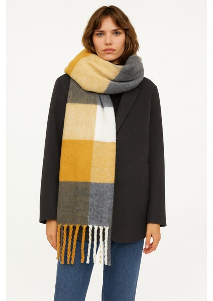 Unisex Puffy Ekoseli Şal Atkı 45X220 cm