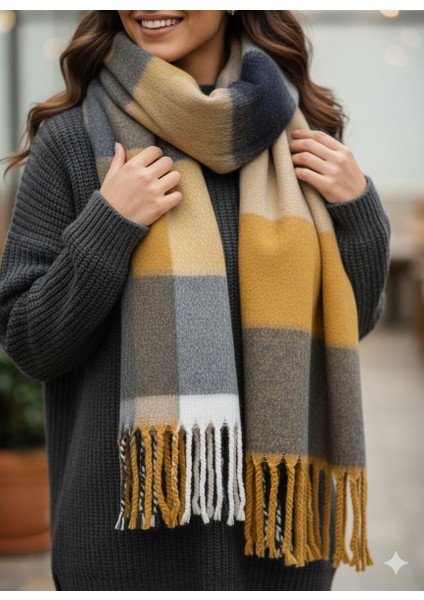 Unisex Puffy Ekoseli Şal Atkı 45X220 cm fiyatları