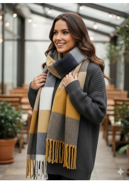 Unisex Puffy Ekoseli Şal Atkı 45X220 cm fırsatları