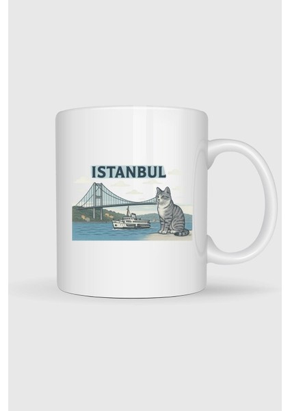 Istanbul - Kedi ve Boğaz Köprüsü Tasarımlı Kupa Bardak