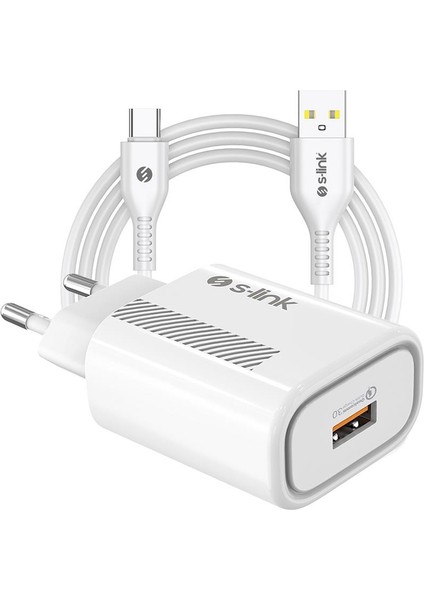 S-Link SL-EC40T Type-C Kablolu 5V 2400MA Beyaz Ev Şarj Adaptörü