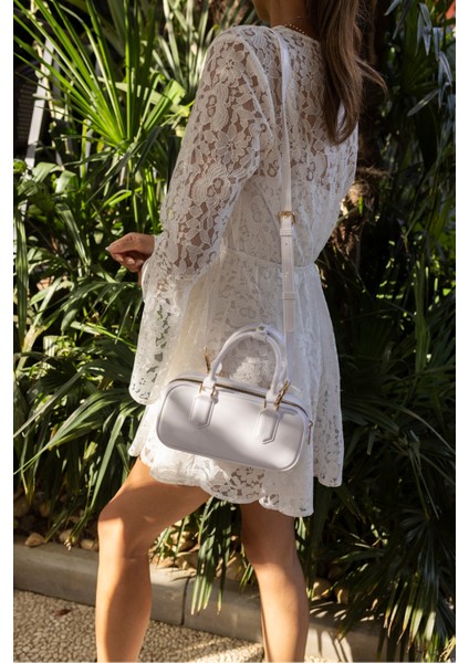 Ligt Kadin Beyaz Omuz Askılı Plaj-Gunluk Miu Tarzi Plaj Çanta