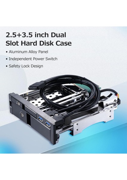 Oem 5,25" Dahili Çift Yuvalı Sabit Disk Kutusu 2,5+3,5 Inç Sata Hdd-Ssd Muhafaza Aletsiz Tasarım fiyatları