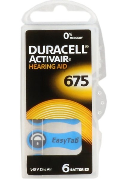 Duracell 675 Numara Düğme Kulaklık Pili Işitme Cihazı Için 6'lı Paket