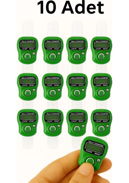 10 Adet Yeşil – Dijital Parmak Tipi Yüzük Tesbih, Namaz Zikir Sayacı