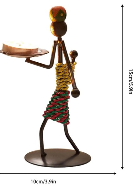 Retro Etnik Afrika Figürlü Demir Mumluk / Şamdan Tutucu - Masaüstü Dekor (Yükseklik 15 Cm) fiyatları
