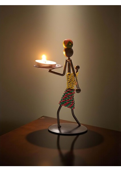 Retro Etnik Afrika Figürlü Demir Mumluk / Şamdan Tutucu - Masaüstü Dekor (Yükseklik 15 Cm) modelleri