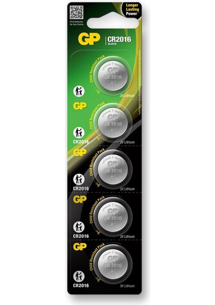 Gp CR2016-C5 3V Lityum Düğme Pil 5'li Paket