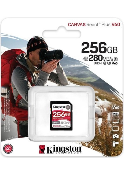Kingston SDR2V6-256GB Canvas React Plus Sdxc Uhs-Iı 280R-150W U3 V60 For Full Hd-4k Sd Hafıza Kartı fiyatları