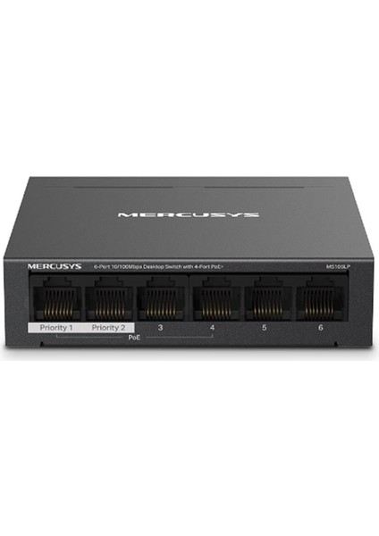 Tp-Link Mercusys MS106LP 4 Port 10-100 Mbps Poe+ 2 Port 10-100 Mbps Uplink Switch Metal Kasa