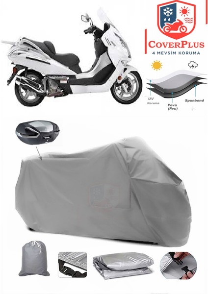 Mondial 250 Jet Max Motor Brandası Gri Arka Çanta Uyumlu Motorsiket Brandası Motor Örtüsü Çadır Su Geçirmez Motosiklet Kılıfı Motor Brandası