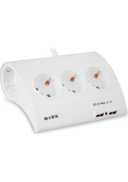 S-Link Spg9-5-15 Akım Koruma ve 2 Adet 2.1A USB Şarj Soketli Beşli Masaüstü Grup Priz
