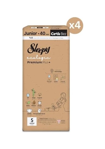 Sleepy Ecologic Premium Plus Efsane Paket Bebek Bezi 5 Numara Junior 160 Adet