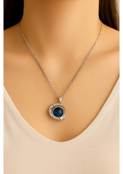 Mavi Taşlı Yıldız ve Gezegen Kolye