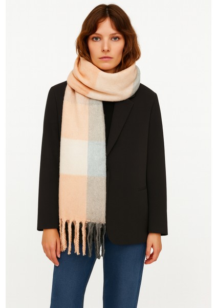 Unisex Puffy Ekoseli Şal Atkı 45X220 cm