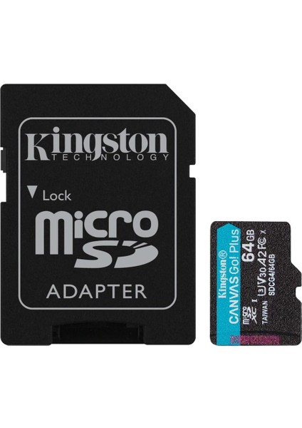 Kingston SDCG4-64GB 64GB Microsdxc Canvas Go Plus Gen4 200MB-S A2 U3 V30 Card + Adp Hafıza Kartı