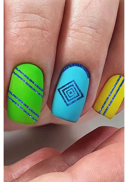 Artikel Mavi Etnik Çizgiler Metalik Tırnak Sticker, Nail Sticker, Nail Art modelleri