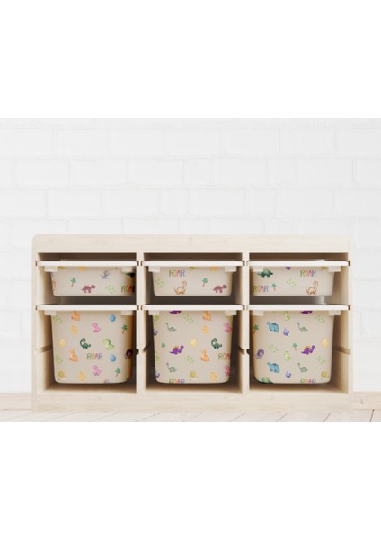 Trofast Dinazor Temalı Sticker - Çocuk Odası Oyuncak Düzenleme Etiketi - Dayanıklı Folyo