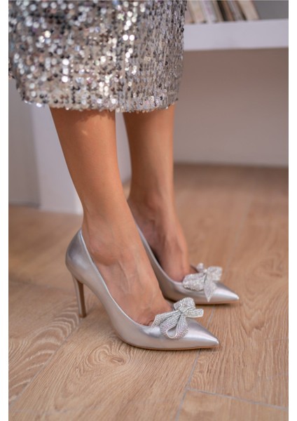 Clara Kadın Gumus Fiyonk Detay Topuklu Ayakkabi indirimleri