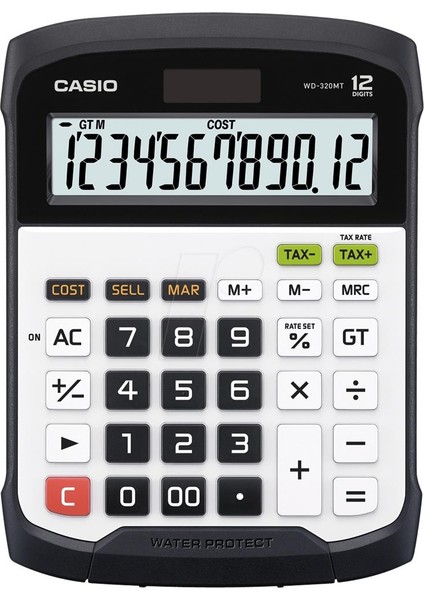 Casio WD-320MT 12 Hane Suya-Toza Dayanıklı Masa Üstü Hesap Makinesi
