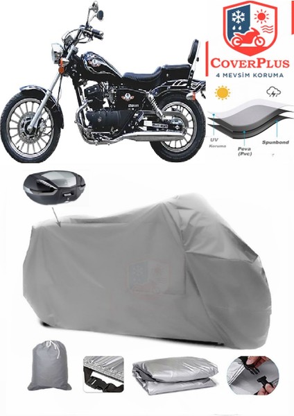 Regal Raptor Dd 250E-9B Arka Çanta Uyumlu (Gri) Motorsiket Brandası Motor Örtüsü Çadır Su Geçirmez Motosiklet Kılıfı Motor Brandası
