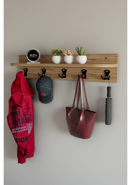 Raflı 5 Askılı Portmanto Duvar Askılığı, Elbise Askılığı, Modern Tasarım Organizer Askılık fiyatları