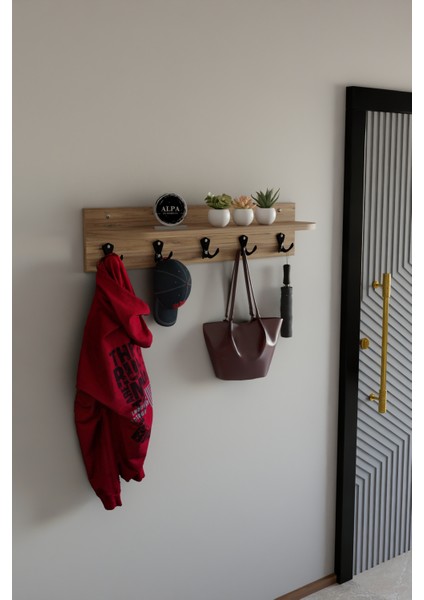 Raflı 5 Askılı Portmanto Duvar Askılığı, Elbise Askılığı, Modern Tasarım Organizer Askılık indirimleri