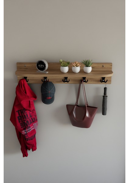 Raflı 5 Askılı Portmanto Duvar Askılığı, Elbise Askılığı, Modern Tasarım Organizer Askılık