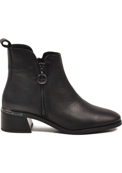 Siyah Hakiki Deri Polarlı Kaymaz Fermuarlı Kadın Topuklu Bot 9780-1 Z fiyatları