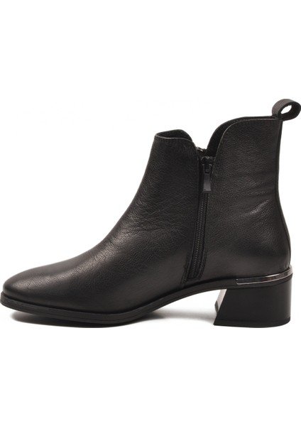 Siyah Hakiki Deri Polarlı Kaymaz Fermuarlı Kadın Topuklu Bot 9780-1 Z fırsatları