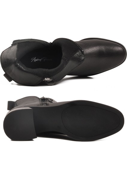 Siyah Hakiki Deri Polarlı Kaymaz Fermuarlı Kadın Topuklu Bot 9780-1 Z indirimleri