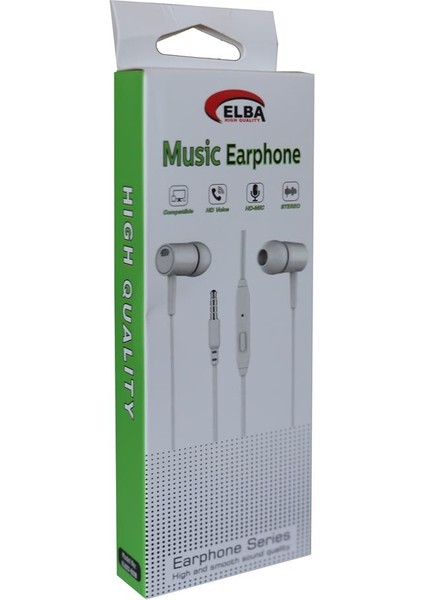 Elba ELB22-D21B Beyaz Kulakiçi Mikrofonlu Kablolu Kulaklık