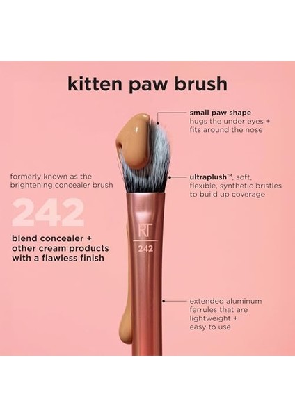 Real Techniques Aydınlatıcı Kapatıcı Makyaj Fırçası, Viral Yavru Kedi Pençe Fırçası Gözlerin Altını Gizler, ve Kusurlar, Koyu Halkaları Kaplayın, 242 Fırça, Çorap Doldurucu, Zulümsüz Kıllar, 1 Adet