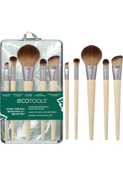 Ecotools Güne Güzel Başlayın Makyaj Fırça Seti, Göz Farı, Fondöten, Allık ve Kapatıcı Için, Saklama Tepsisi Ile, Seyahat Dostu Makyaj Fırçası Zımbaları, Çevre Dostu, Zulüm Içermez, 6 Parça Set fiyatları