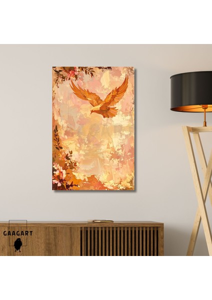 Tekli Dikey Kanvas Tablo Çiçekler ve Kuş Portresi
