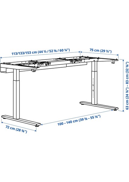 Mıttzon Çalışma Masası Iskeleti Beyaz 120 / 140 / 160 x 80 cm fiyatları