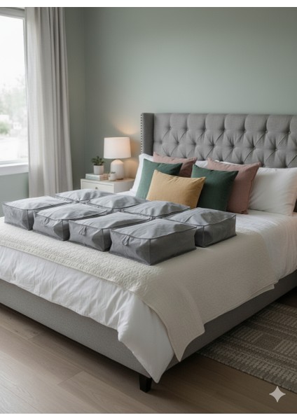 8'li Gri Büyük Baza Altı & Çekyat Tipi Tela Hurç 65X45X22 cm – Fermuarlı Saklama ve Düzenleme Hurcu