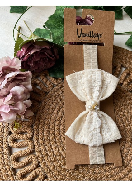 Incili Taşlı Fiyonklu Kız Bebek Bandana