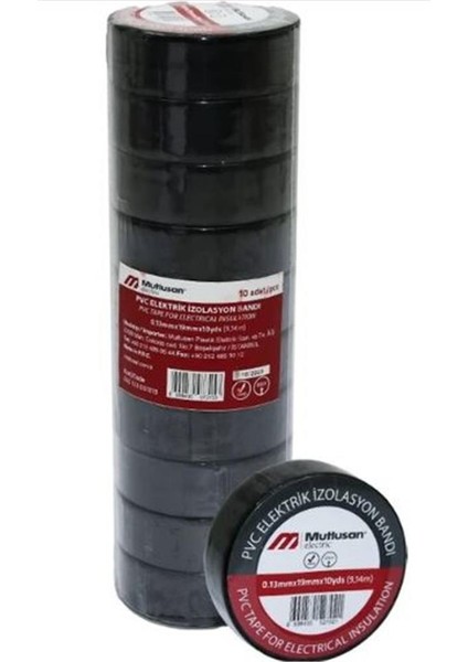 Mutlusan 10-19 Izole Bant 10LU (Elektrik Bant) Siyah 065133001019