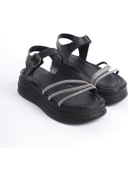 New Eva Kalın Topuklu Taşlı Siyah Kadın Sandalet fırsatları