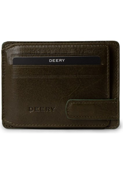 Erkek Haki Renk Hakiki Deri Yatay Cüzdan - 00521MHAKZ02