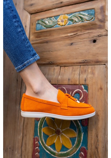 Furry Kadin Orange Gercek Suet Ayakkabi