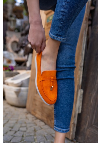 Furry Kadin Orange Gercek Suet Ayakkabi