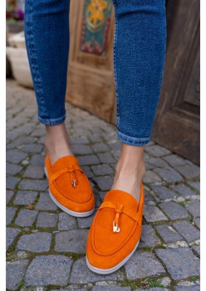 Furry Kadin Orange Gercek Suet Ayakkabi