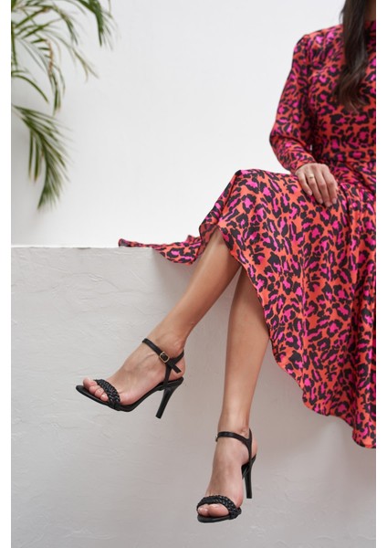 Amelia Kadın Siyah Örgu Detay Topuklu Sandalet modelleri