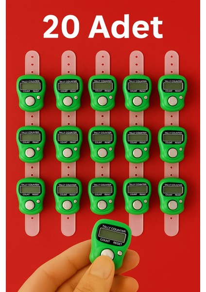 20 Adet Yeşil – Dijital Parmak Tipi Yüzük Tesbih, Namaz Zikir Sayacı