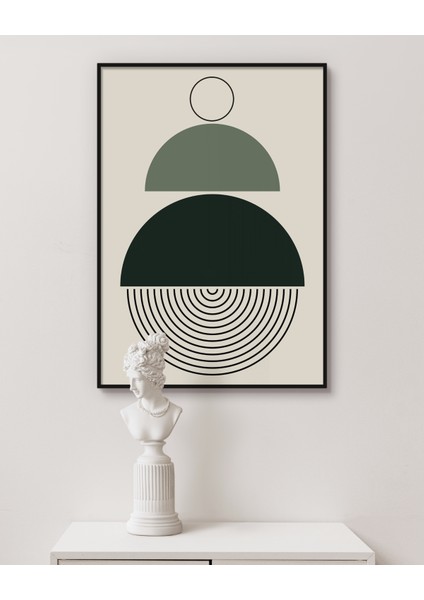 Metal Çerçeveli Gerçek Camlı Tablo, Soyut Yarım Daireler Dijital Baskı, Soyut, Ev,ofis Dekorasyon