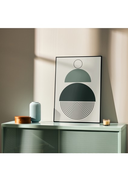 Metal Çerçeveli Gerçek Camlı Tablo, Soyut Yarım Daireler Dijital Baskı, Soyut, Ev,ofis Dekorasyon indirimleri